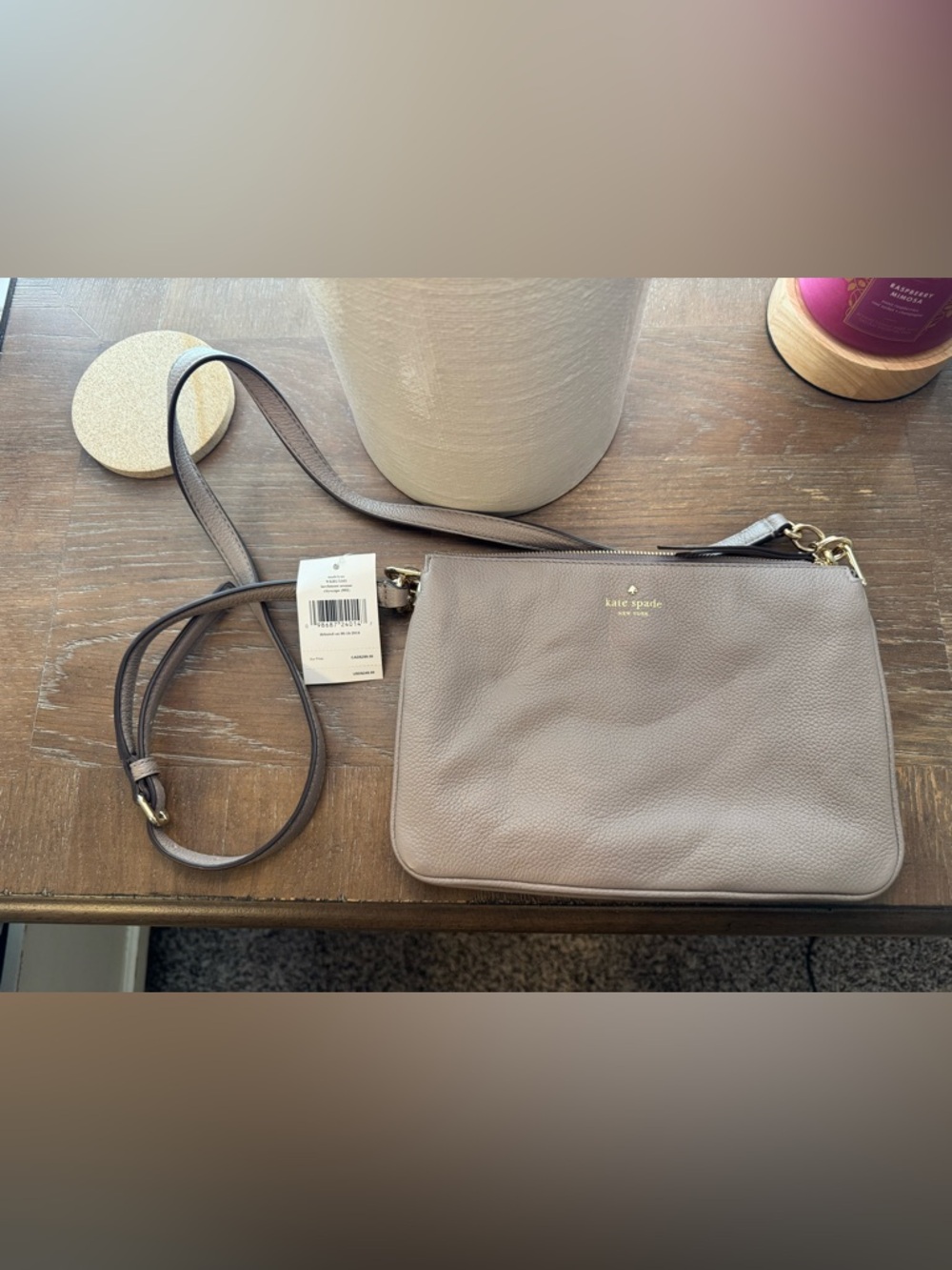 kate spade Pebbled Leather Crossbody in Taupe Gray